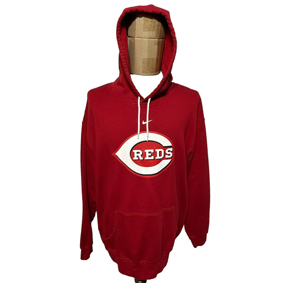 Vintage Cincinnati Reds Hoodie Mens XXL Red Nike Kangaroo Pockets Center Swoosh - Picture 1 of 10